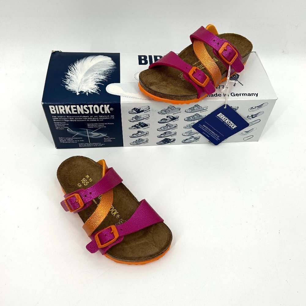 NIB BIRKENSTOCK Girls Salina Metallic Orange Pink Slip On Sandals Shoes 26 / 8